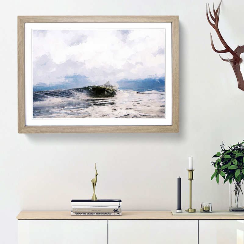 Surfing in New York in Abstract - Framed Print, 62cm H x 87cm W x 2cm D, Oak Framed