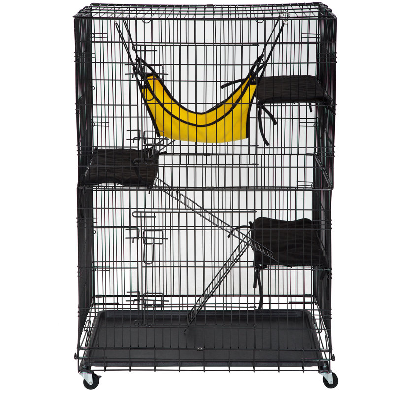Cage pour chat Cage pour chat à 4 niveaux en métal 48 pouces avec chenil et hamac gratuit 3 lits pour chat 2 portes avant 3 échelles rampes