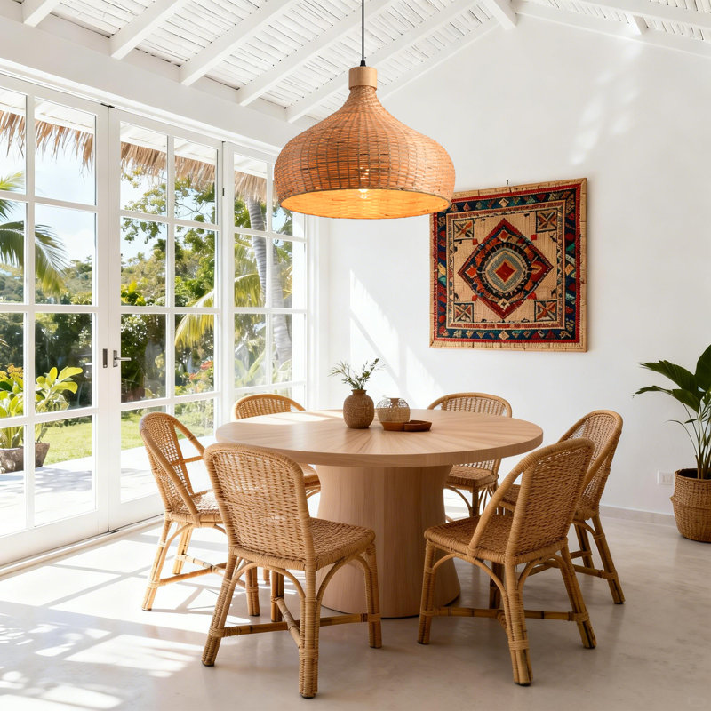 Bamboo Slice Pendant Light, Natural Bamboo Shade, Iron Frame, Adjustable Height, E27 Socket, 45 Cm Diameter, For Scandinavian Boho Decor (Bulb Not Included)