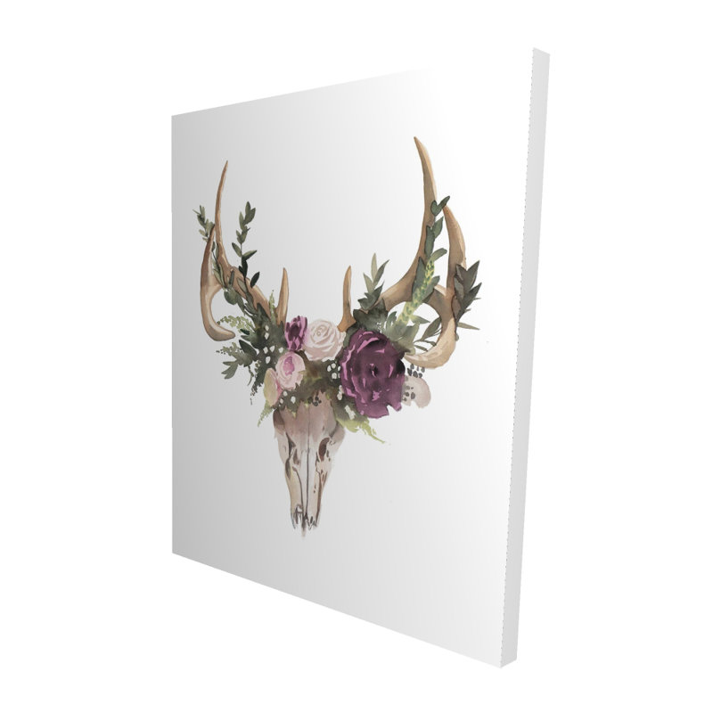 Crâne de cerf avec fleurs - Toile scandinave pour la décoration intérieure