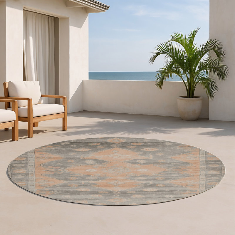 Overdyed Gray Indoor and Outdoor Area Rug, Round 5'