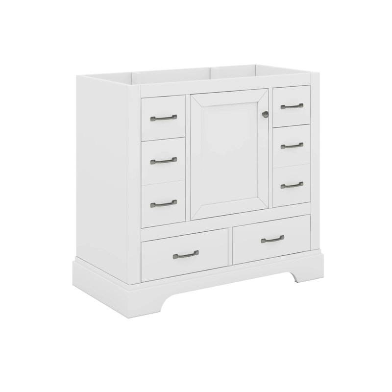 36" Bathroom Vanity without Sink, 6 Drawers, Multi-Functional Drawer Divider, White