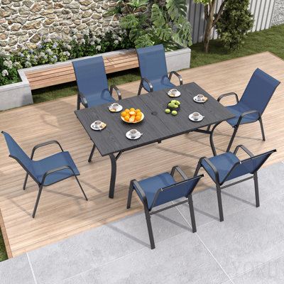 Ensemble de chaises de salle à manger d'extérieur 6 pièces, siège ergonomique large, capacité de 350 lb par chaise, structure en métal Teslin imperméable et résistante à la rouille, idéale pour la terrasse, le jardin, la salle de banquet et l'utilisation commerciale
