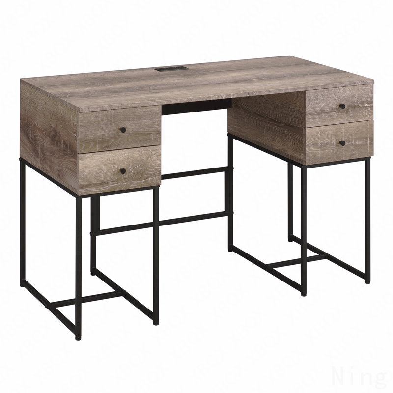 Writing Desk, Rustic Oak & Black 4-Drawer