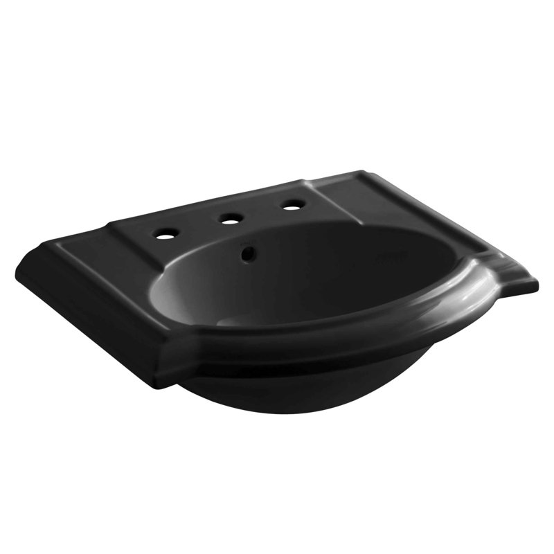 Lavabo de salle de bain piédestal en céramique avec trop-plein 24 po Devonshire, Noir
