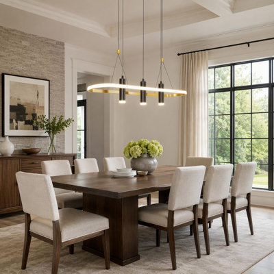 Dimmable LED Chandelier Modern Black Gold Pendant Light for Dining Room Kitchen Island 35.43in