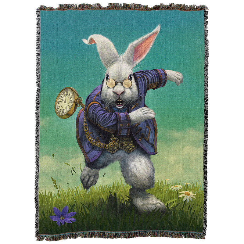 Lapin blanc Pure Country Weavers par Vincent HIE - Lewis Carroll Alice au pays des merveilles - jeté en coton tissé pour enfant - fabriqué aux États-Unis (72 x 54)