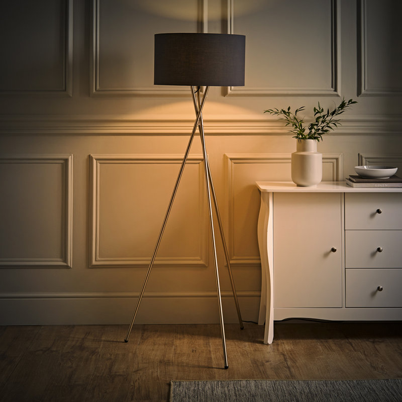 Misner 155cm Camden Tripod Floor Lamp with Large Reni Shade, Yes, Charcoal, Brushed Chrome 