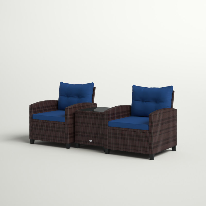 Chunn 2 - Person Patio Conversation Sets with Cushions, Dark Gray, Navy