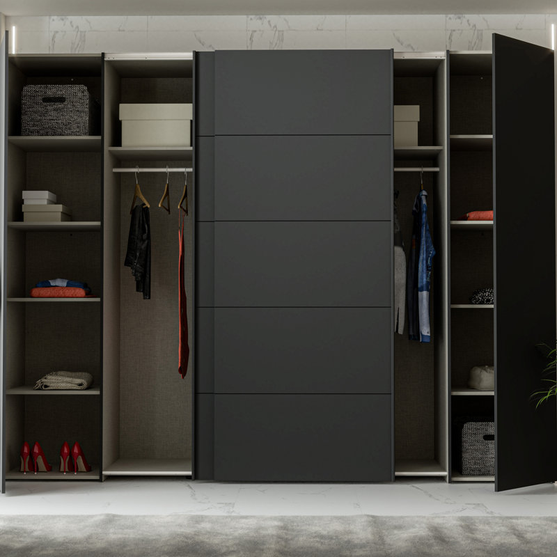 Debarr 4 Door Manufactured Wood Wardrobe, 210.5cm H x 270.3cm W x 61.2cm D, Black/White