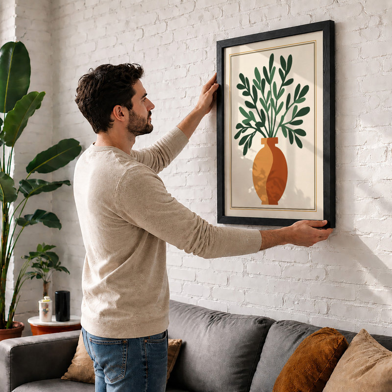 Terracotta Vase And Ferns Botanical - Print, A2 - 59.4 x 42.0 cm, Black