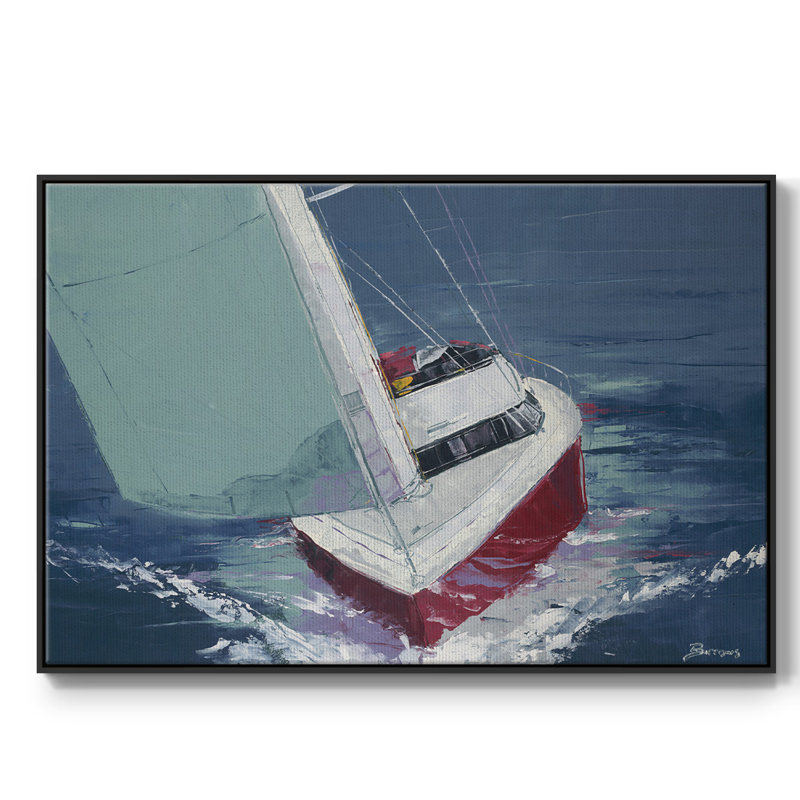 Day Sailing, reproduction d'art sur toile, Toile avec cadre flottant noir, H 27 po x l 41 po x P 2 po