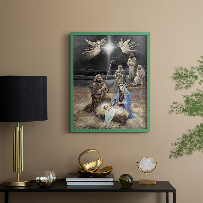 Bethlehem Night, reproduction encadrée - bois massif, H 30 po x l 24 po, Vert