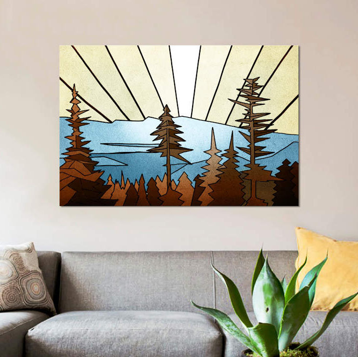 «Geometric Trees», impression sur toile, H 26 po x l 40 po x P 1,5 po, Pas de tapis, Toile tendue