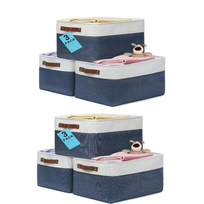 6Pack Closet Organizer Bins ,Storage Bins for Shelves, Foldable Closet Storage Boxes Baskets with Leather Handles for Organizing Clothes, Sheets, Jeans, Toys, Books