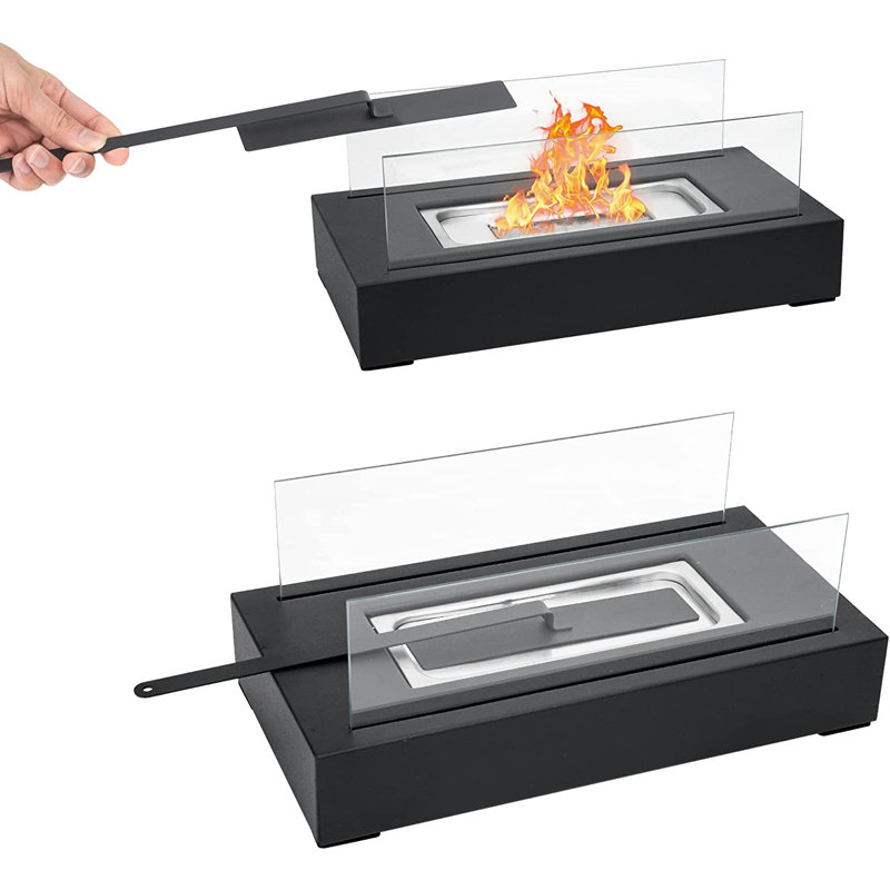 Glass Ethanol Outdoor Tabletop Fireplace with Flame Guard