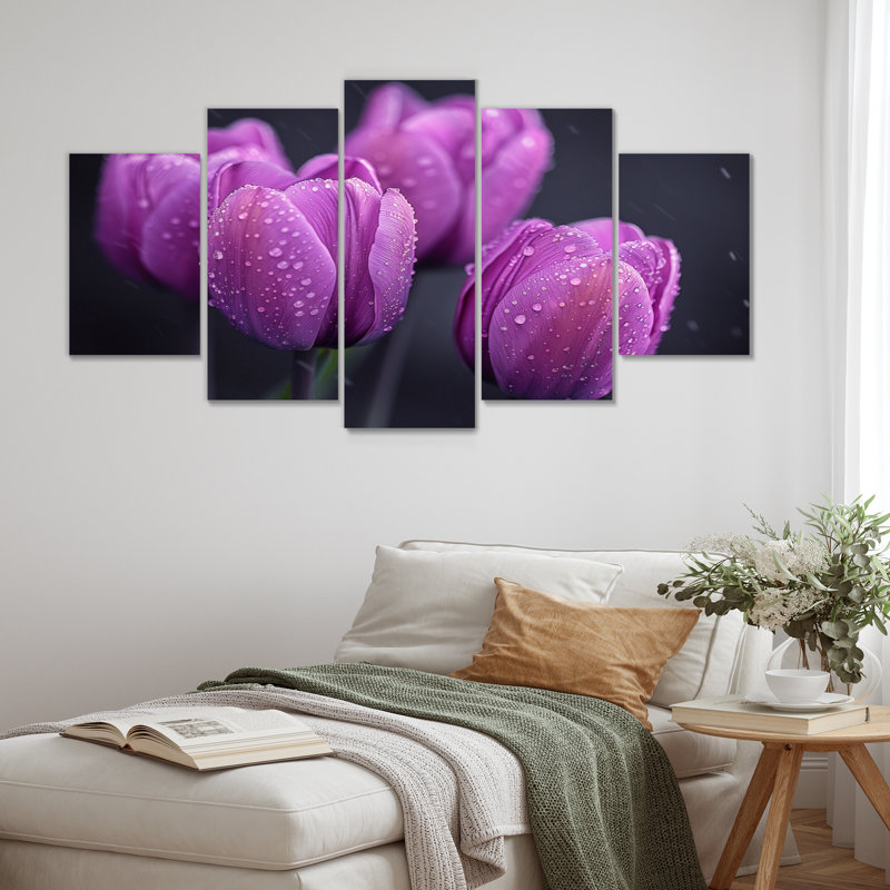 Mauve et gris Moody Majesty Tulips I - ensemble d'art mural tulipes