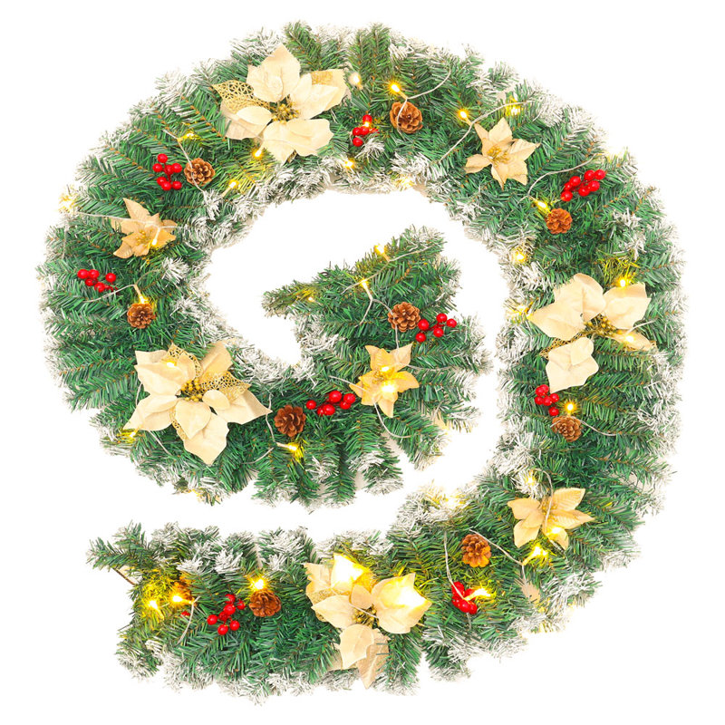 270cm Lighted Faux Garland with Lights, Dark Green/White