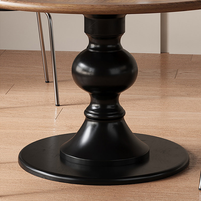 Walnut&Black Round Solid Wood Dining table, 29.53"H x 43.31"L x 43.31"W