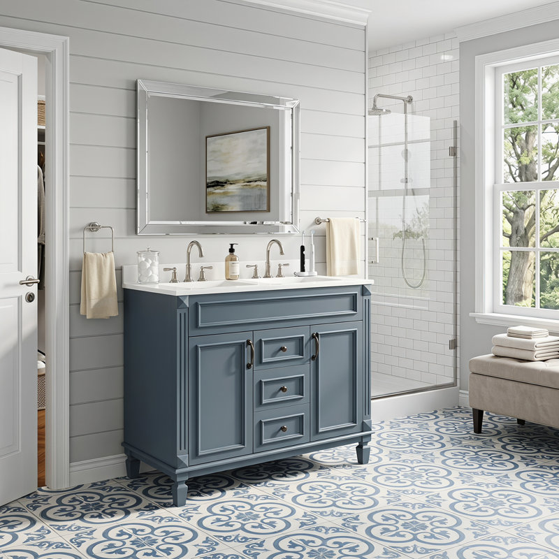 Meuble-lavabo de salle de bain 36 po avec lavabo supérieur, armoire de rangement moderne avec 2 portes à fermeture douce et meuble-lavabo simple