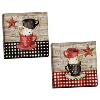 " Farmhouse Kitchen Decor Stacked Coffee Cup & Barnstar " by Paul Brent 2 - Pieces