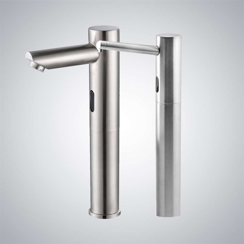 BathSelect Solo Tall Touchless Brushed Nickel Commercial Automatic Sensor Faucet and Soap Dispenser