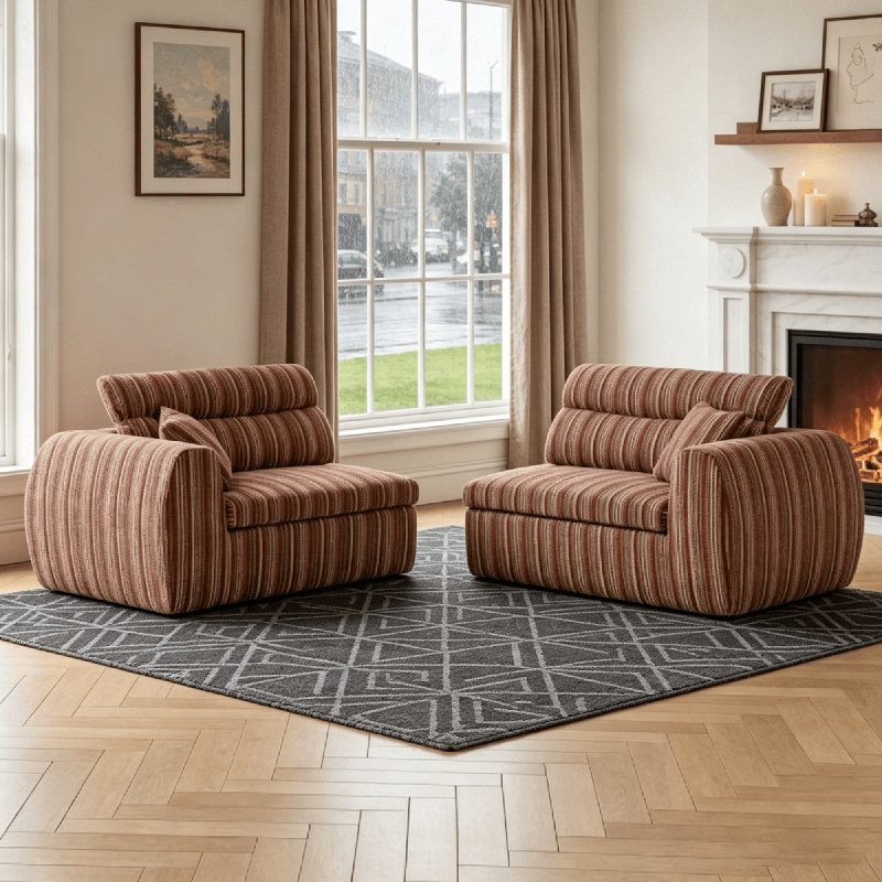 Canapé modulaire 2 pièces à compression - rayure chenille, mousse haute densité, sans assemblage, CSN-W5532S00013Rouge brun