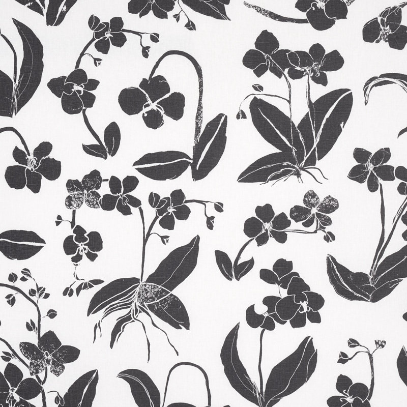 Tissu Schumacher x Hera Ford Orchids Have Dreams, Noir / blanc