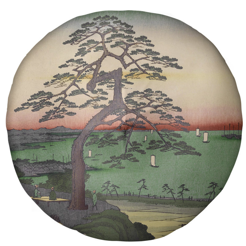 Coussin de plancher rond Utagawa Hiroshige, 31,5 po x 63 po, Vert