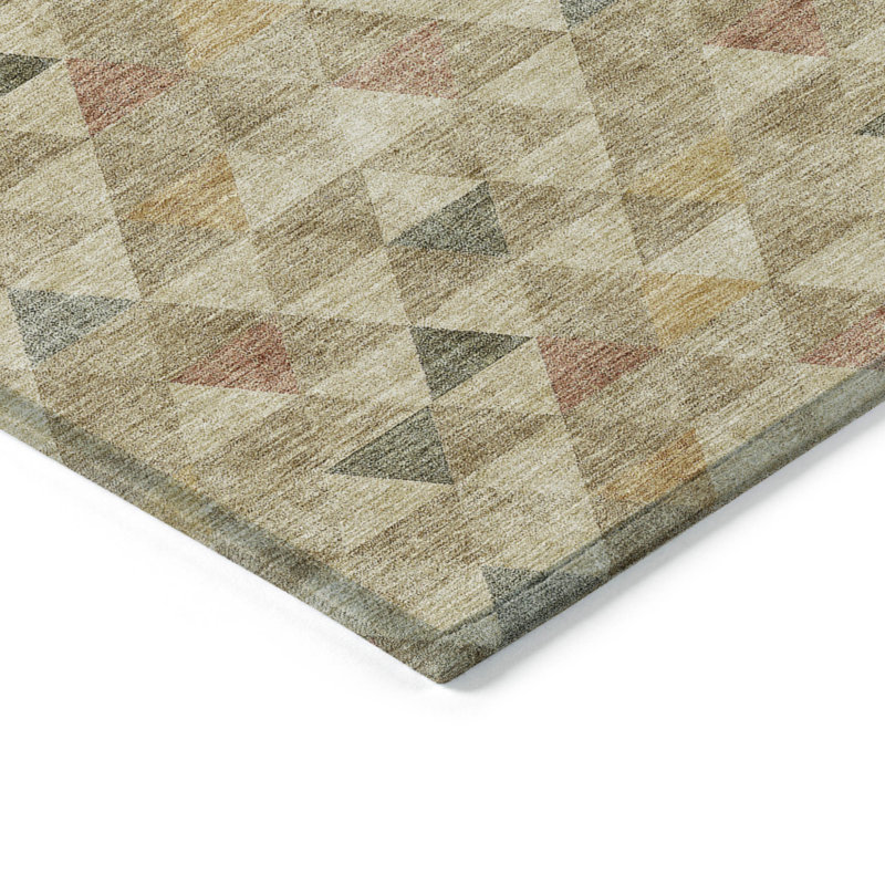 Tapis beige 10 pi x 14 pi à motif géométrique lavable beige et taupe