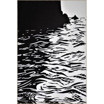 Black Sea Themed Striped Decorative Washable Rug