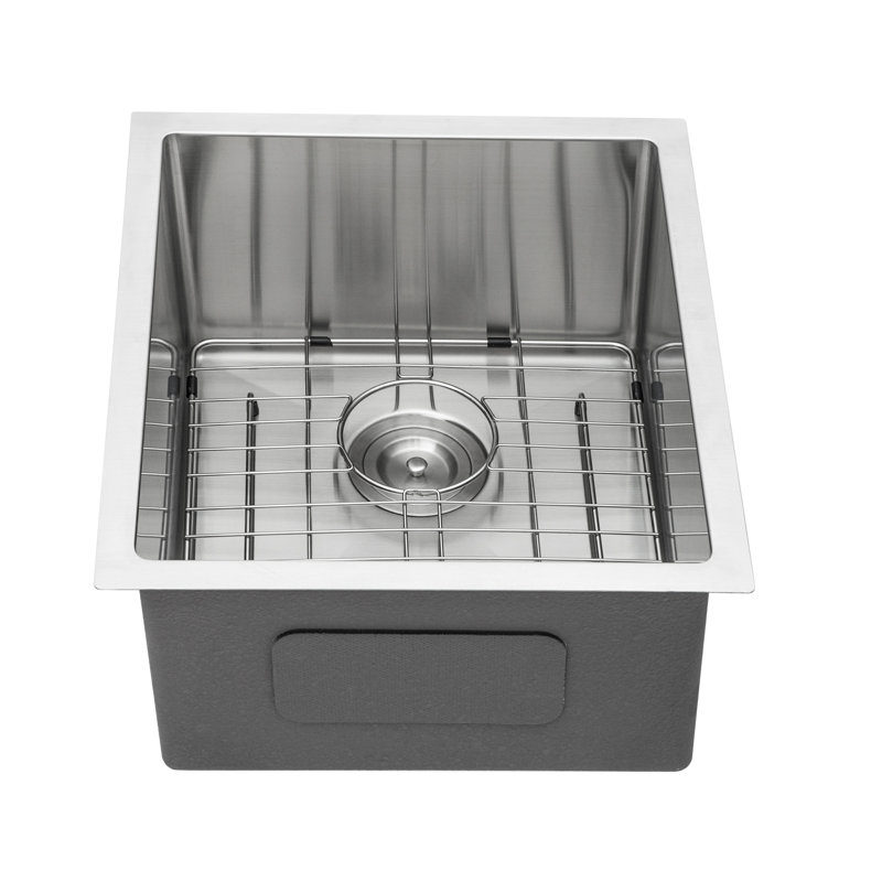 Évier de cuisine à cuve simple encastrable 17 po x 19 po en acier inoxydable brossé de calibre 16 avec accessoires