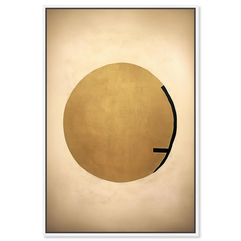 «Odd Moon», toile élégante blanche et dorée par Art Remedy, Cadre blanc, H 37 po x l 25 po