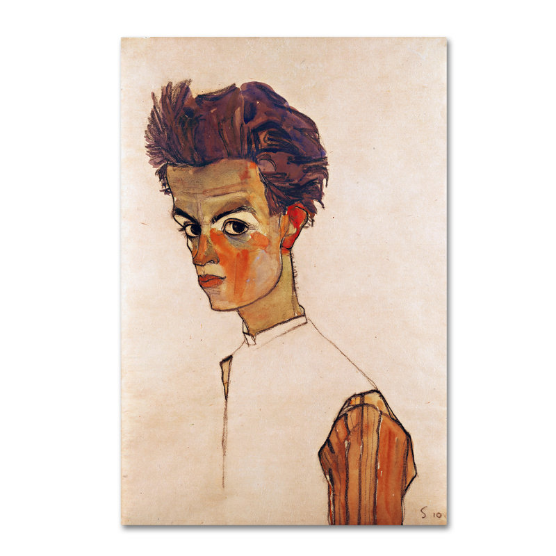 « self portrait avec rayures à rayures », reproduction sur toile tendue, H 19 po x l 12 po