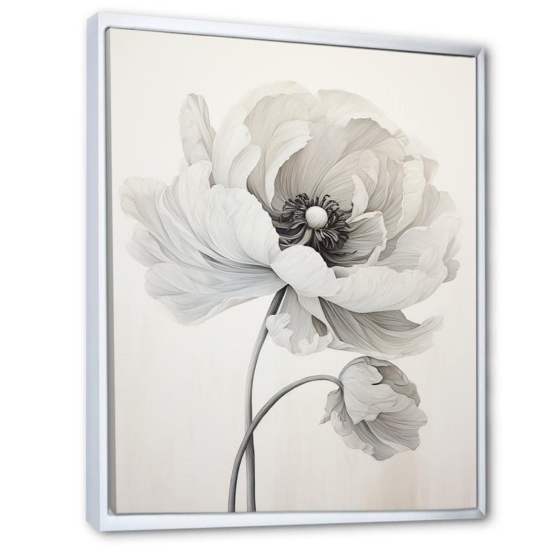 Rêves de renoncules rétro sur toile, Cadre flottant blanc, H 32 po x l 16 po x P 1 po
