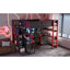 Lit mezzanine moderne en bois avec rangement et bureau, noir et rouge
