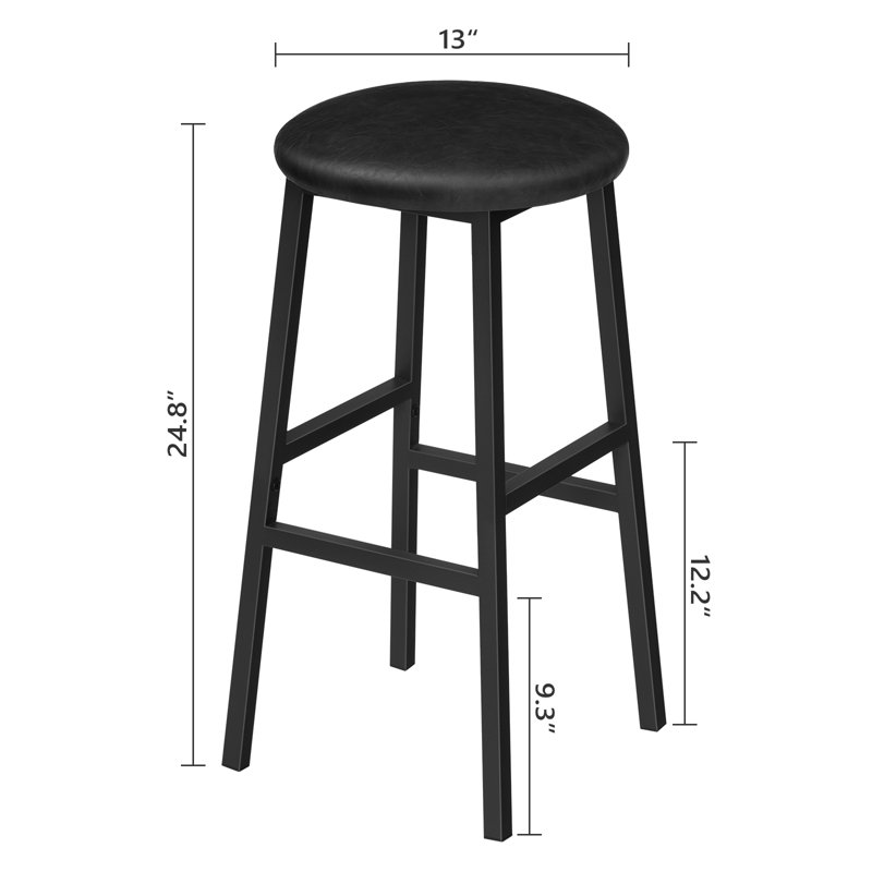 Plattsburgh Bar Stools 24.8" PU Upholstered Breakfast Stools (Set of 2)