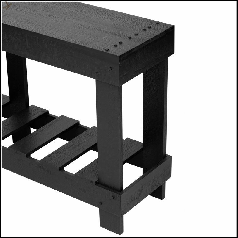 Vintage Entryway Table With Fir Solid Wood, 6 Reinforced Legs, 4.5 Inch Thick Desktop, Metal Rivet Decor, And Plank Under-Shelf For Hallway And Living Room