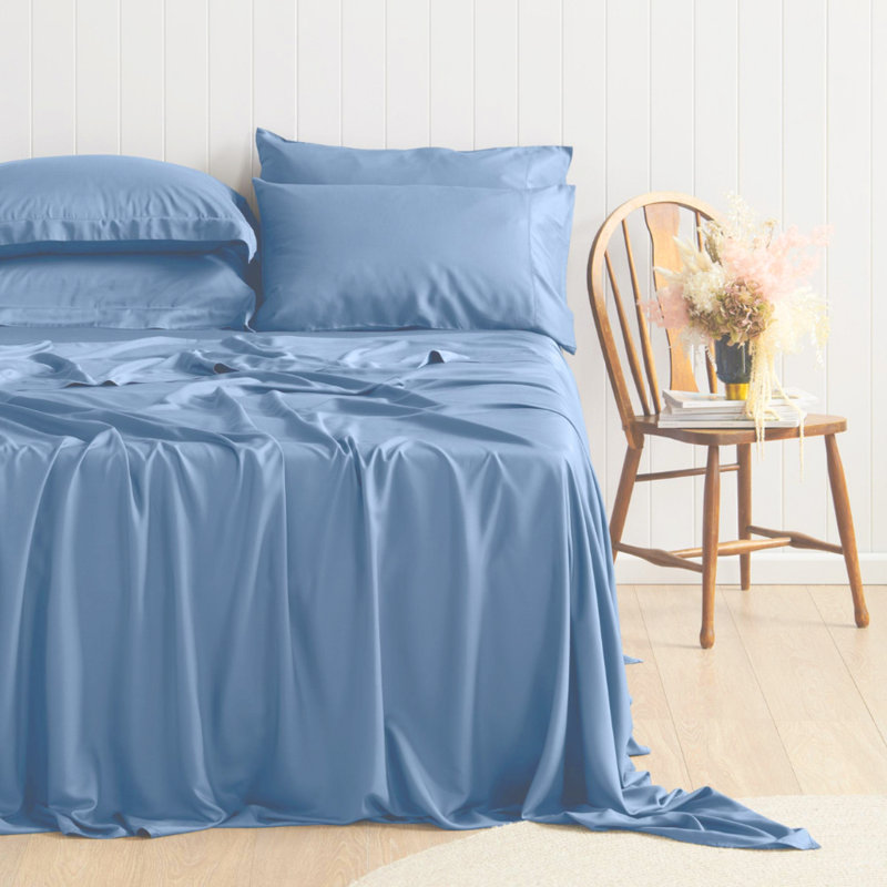 Ensemble de draps 6 pièces en rayonne de qualité supérieure - doux et respirant, Bleu foncé