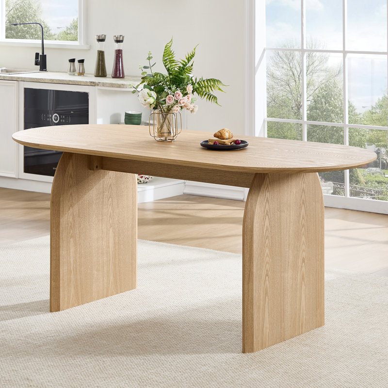 70.86'' Oval Dining Table With Double Pedestal, Modern Dining Table For Dining Room/Kitchen, Natural
