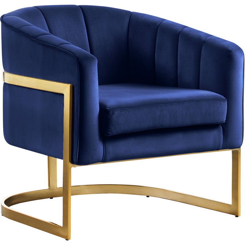 Fauteuil demi-tonneau en velours 30 po Carter, Velours marine