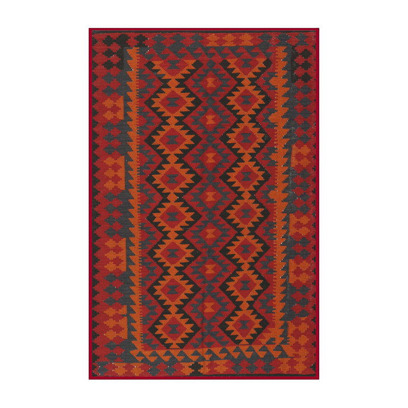 Tapis traditionnel mehroon/noir/crème Tortez, Rectangle 5 pi x 7 pi