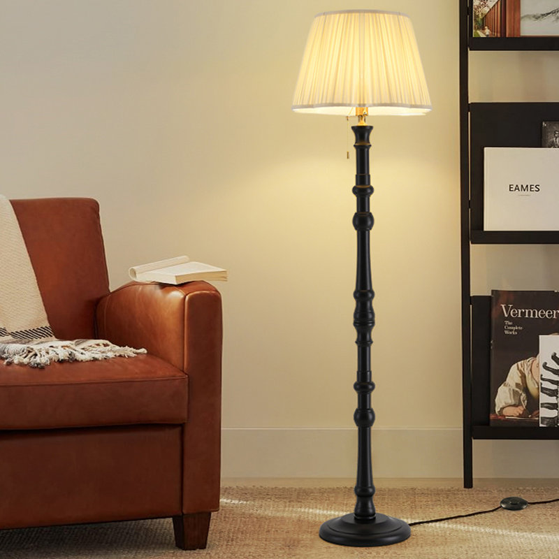Blanc + tissu noir + bois massif + lampes sur pied sans fer, Blanc