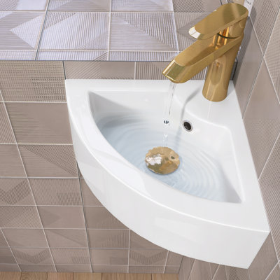 Lavabo de salle de bain en coin mural en céramique l 18 "x P 13" avec lavabo pour vasque flottante triangulaire suspendu