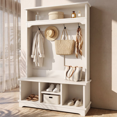 Arbre d'entrée Apex avec banc et rangement pour chaussures, 5 crochets et tablettes ouvertes