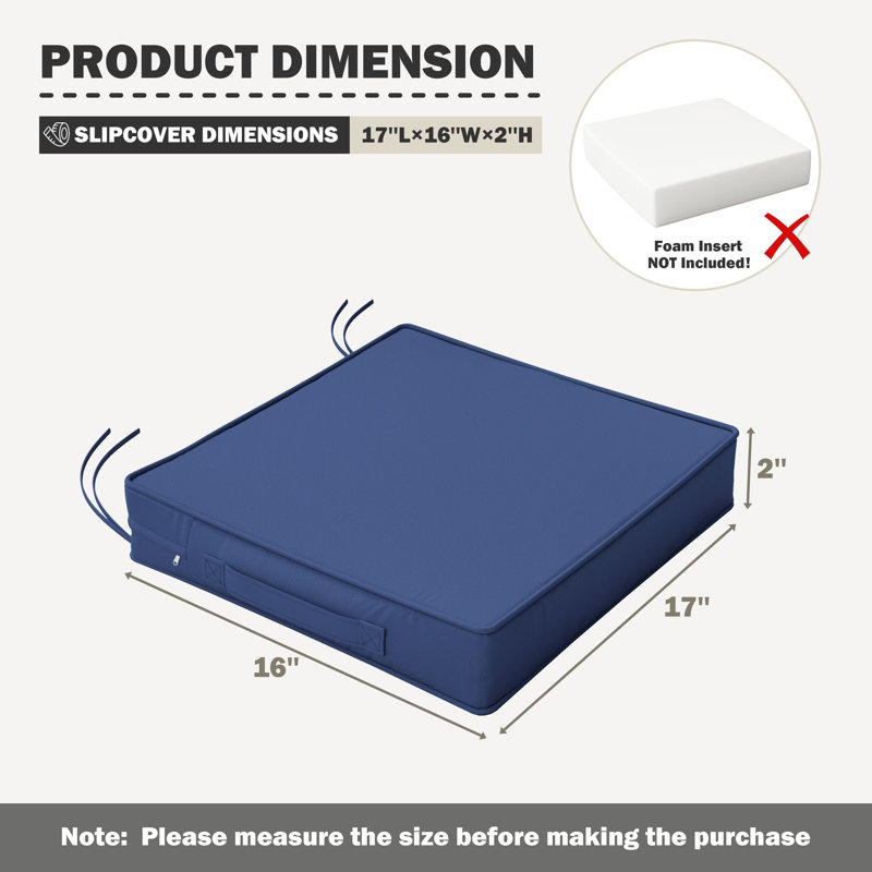 Outdoor 3'' Non-Slip Patio Chair Cushion Cover With Portable Carry Handle., 3", Blue, 17" W x 16" D