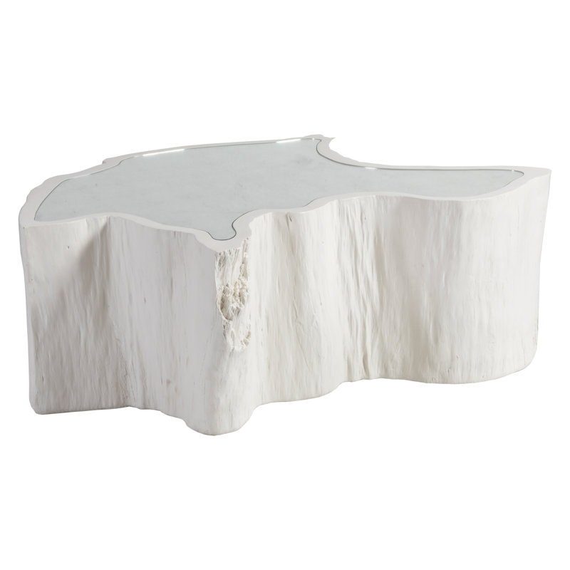 White Glass Top Asymmetrical Cocktail Table with Storage
