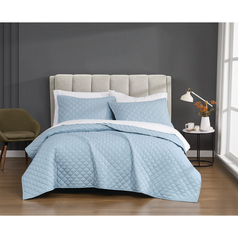 Ensemble de courtepointe en coton, Courtepointe pour simple TG + 1 taie décorative s, Bleu