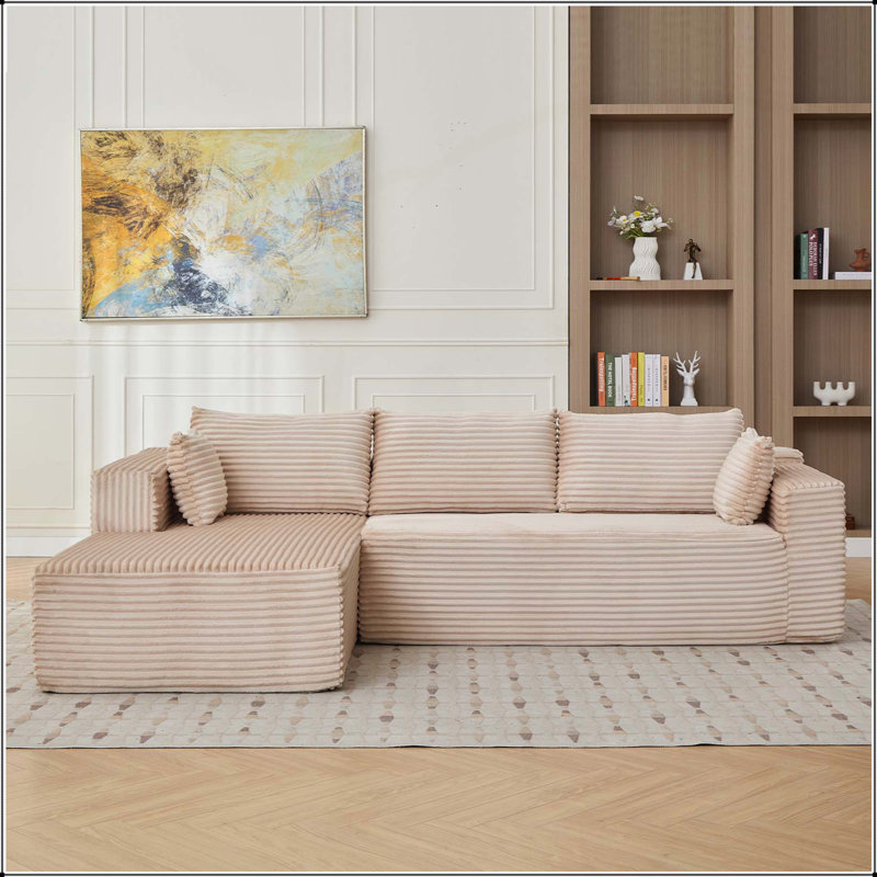 Compression Sectional Couch with Comfy Chaise, Boneless L Shape Sofa for Living Room and Bedroom, Minimalist Modular Sleeper