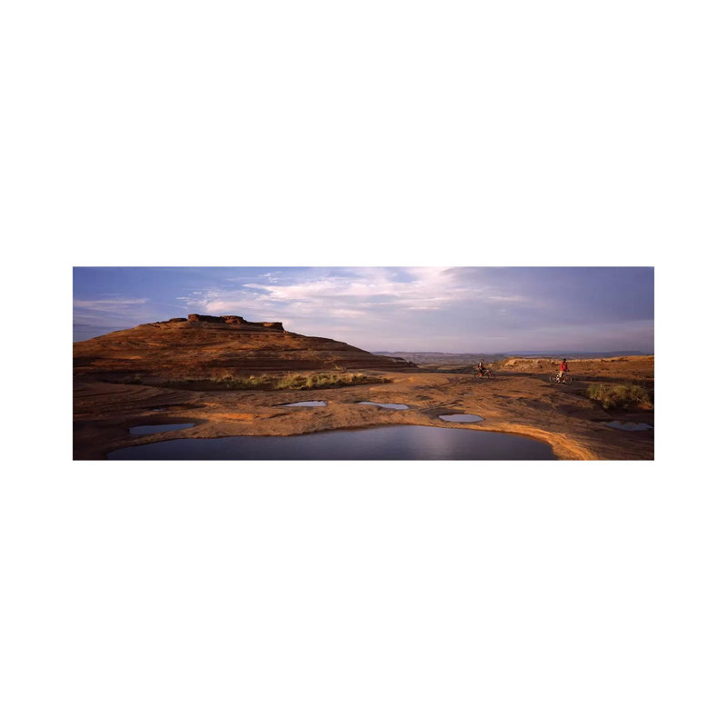 Mountain Bike Riders on a Trail, Slickrock Trail, Sand Flats Recreation Area, Moab, Utah, USA 1 Piece Wrapped Canvas Panoramic Wall Art